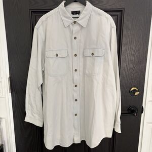 The J Peterman Company Denim Button Down Shirt Size XL Light Blue White
